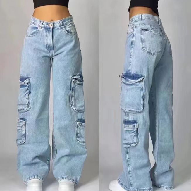 Fashionable American-style Workwear Denim Jeans For Women