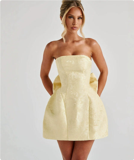 Women's Tube Top Dress With Big Bow Fashion Summer Sleeveless Pary Evenning Dresses