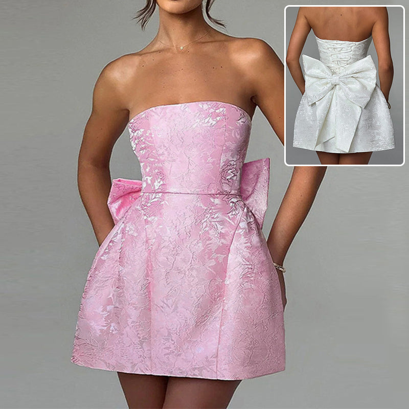 Women's Tube Top Dress With Big Bow Fashion Summer Sleeveless Pary Evenning Dresses