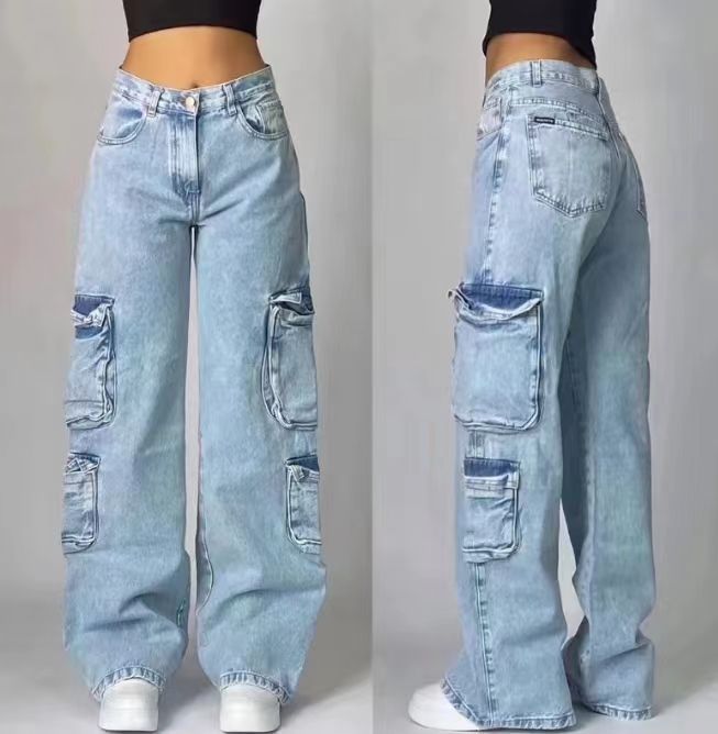 Fashionable American-style Workwear Denim Jeans For Women