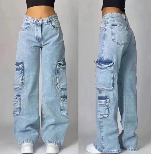 Fashionable American-style Workwear Denim Jeans For Women